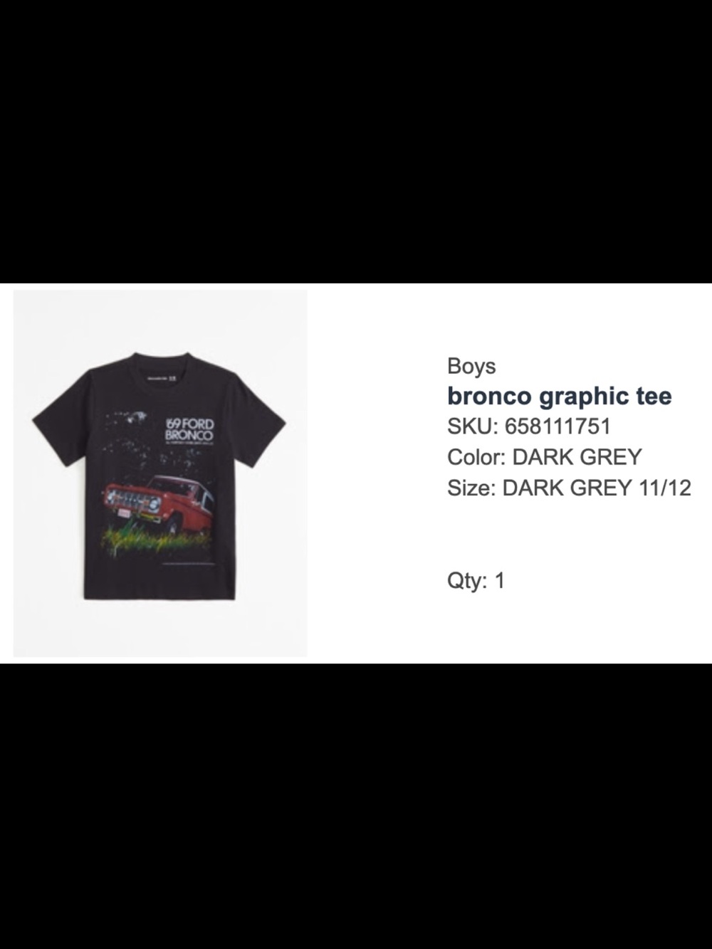 abercrombie kids Dark Grey Tee with ‘69 Ford Bronco Truck Graphic